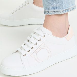 NEW in Box. Salvatore Ferragamo Pink Pierre Calfskin Sneakers
